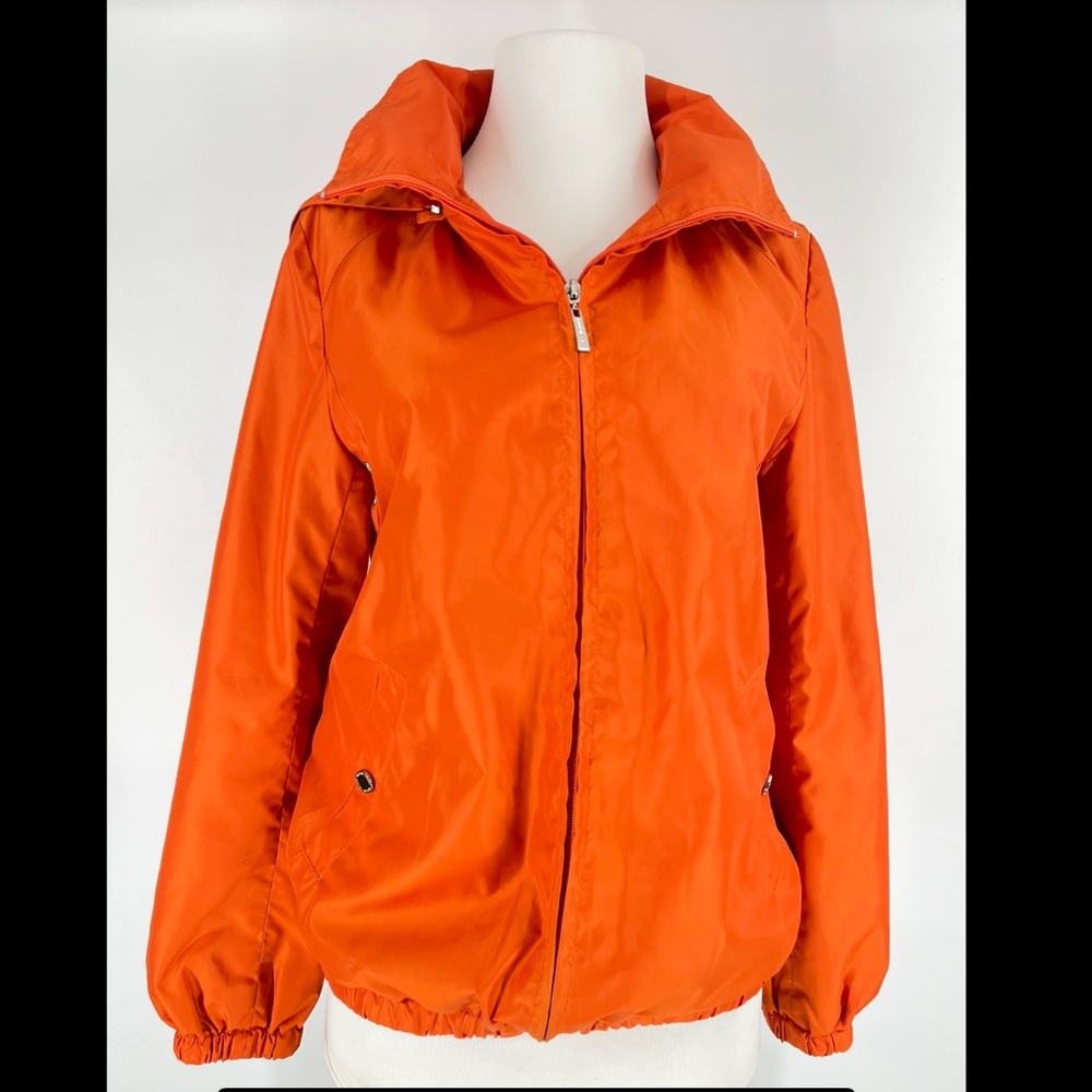 Ellen Tracy XS tangerine orange hooded rain jacket